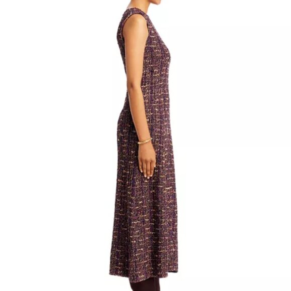 Misook Burgundy Tweed Sleeveless Fit & Flare Midi Dress - Picture 4 of 8